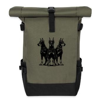 Dobermänner Hunde als dreier Wachgruppe - Rolltop Rucksack - Olive/Schwarz - Vorne