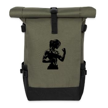 Femme forte dans une pose de combat avec les poings serrés - Sac à dos roll top - olive/noir - Devant