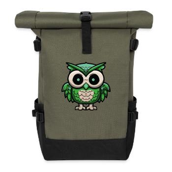 eule owl nachteule - Rolltop Rucksack - Olive/Schwarz - Vorne