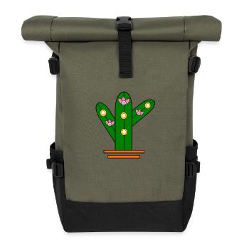 Glowing cactus - Rolltop Rucksack - Olive/Schwarz - Vorne