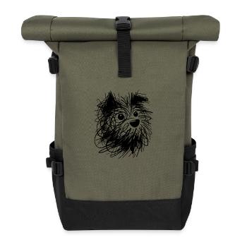 Abstrakte Hundeskizze verspielte Kritzellinien - Rolltop Rucksack - Olive/Schwarz - Vorne
