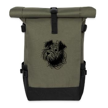Skizzenhund verspielte Hundeporträt Kritzellinien - Rolltop Rucksack - Olive/Schwarz - Vorne