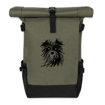 Hundeporträt wilde Bleistift Linienhund - Rolltop Rucksack - Olive/Schwarz - Vorne