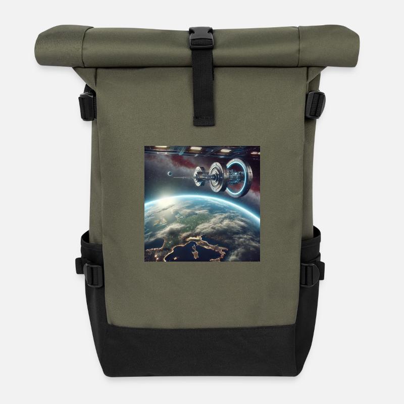 Orbiting Innovation - Roll Top Backpack - olive/black