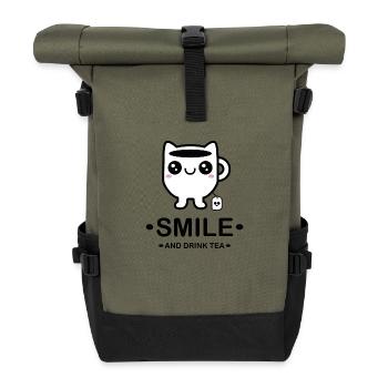 Design "Simple Smirk" - Roll Top Backpack - olive/black - Front