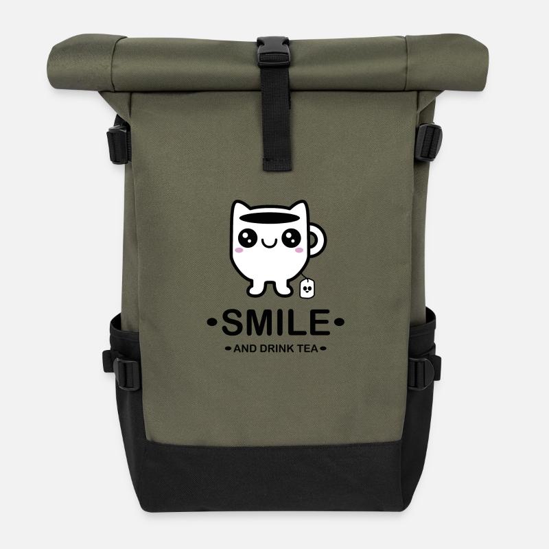 Design "Simple Smirk" - Rolltop Rucksack - Olive/Schwarz