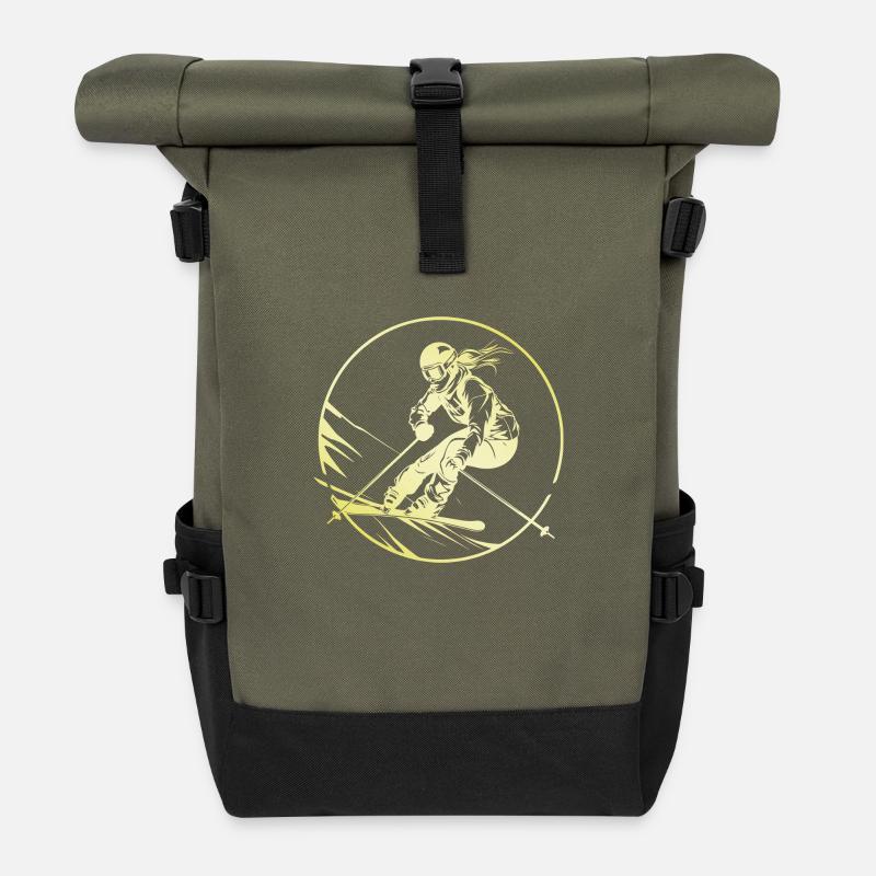 Skiing Skiing Woman - Roll Top Backpack - olive/black