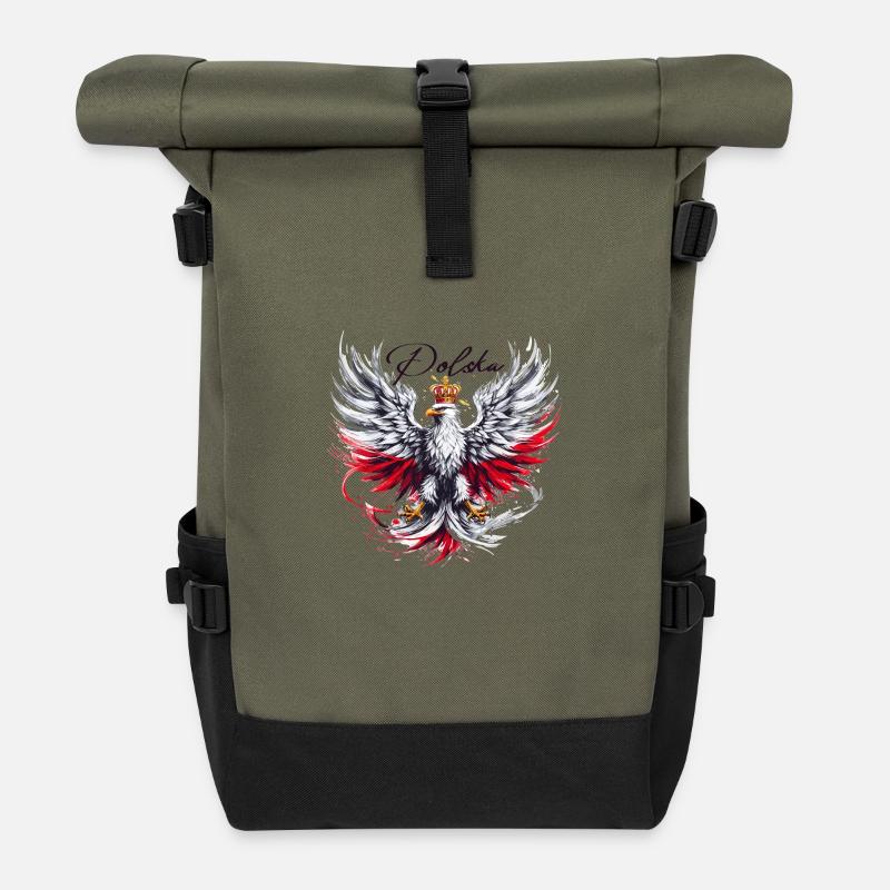 Poland Polska Polish Red White Eagle Golden Crown - Roll Top Backpack - olive/black