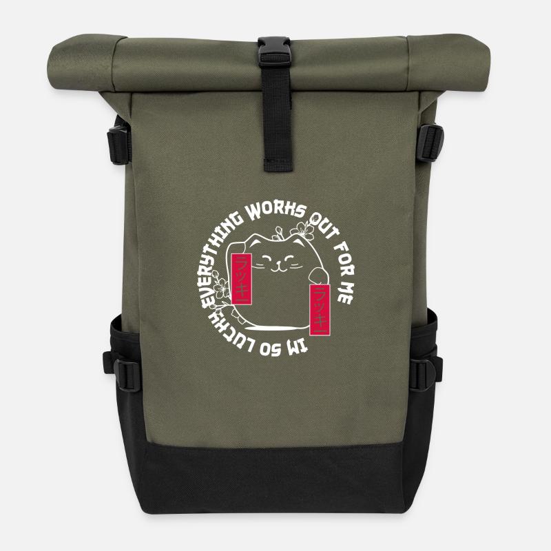 Miau-magischer Glück - Rolltop Rucksack - Olive/Schwarz