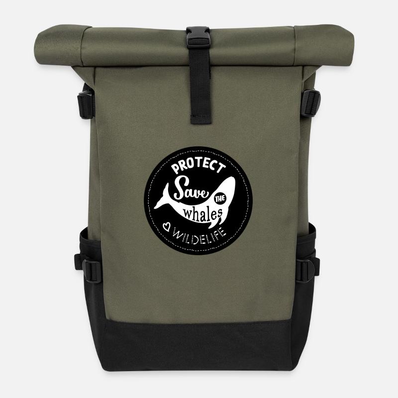 Save the wales, protect wildelife - black - Roll Top Backpack - olive/black