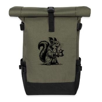 Lustiges Eichhörnchen mit starkem Kaffee Zeichnung - Rolltop Rucksack - Olive/Schwarz - Vorne