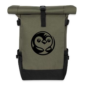 Minimalistische Pinguinzeichnung mit Comic-Charme - Rolltop Rucksack - Olive/Schwarz - Vorne