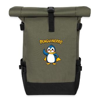 Fröhlicher Pinguin steht mutig mit Schal - Rolltop Rucksack - Olive/Schwarz - Vorne