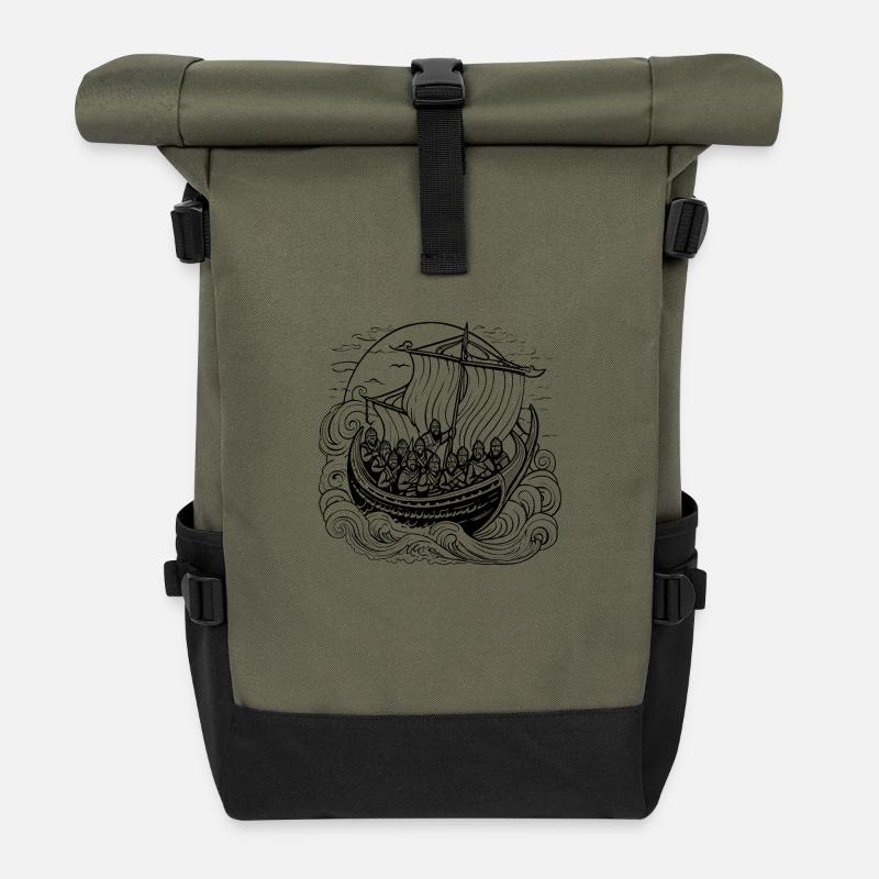 Vikings Ship - Rolltop Rucksack - Olive/Schwarz