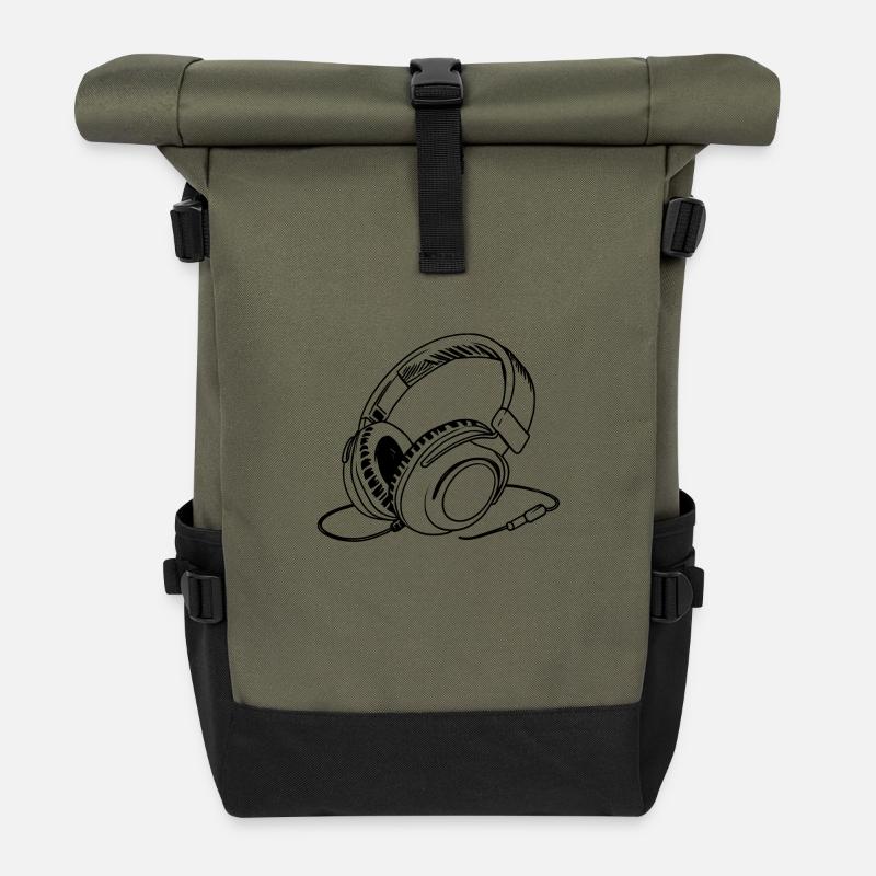 Headphones - Roll Top Backpack - olive/black