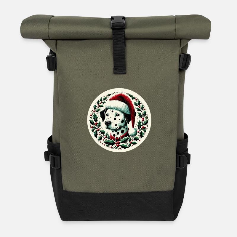 Weihnachten Dalmatiner - Rolltop Rucksack - Olive/Schwarz