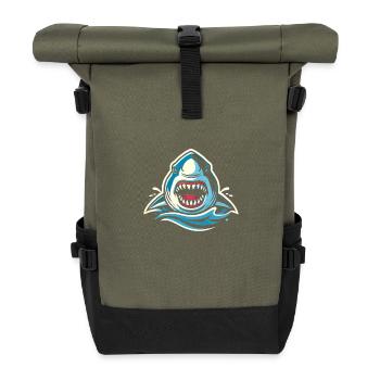 Heftiger Haibiss IllustrationHeftiger Haibiss I - Rolltop Rucksack - Olive/Schwarz - Vorne
