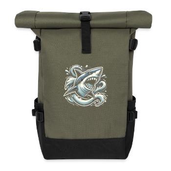Nightmarish Shark in Dark Waters - Rolltop Rucksack - Olive/Schwarz - Vorne