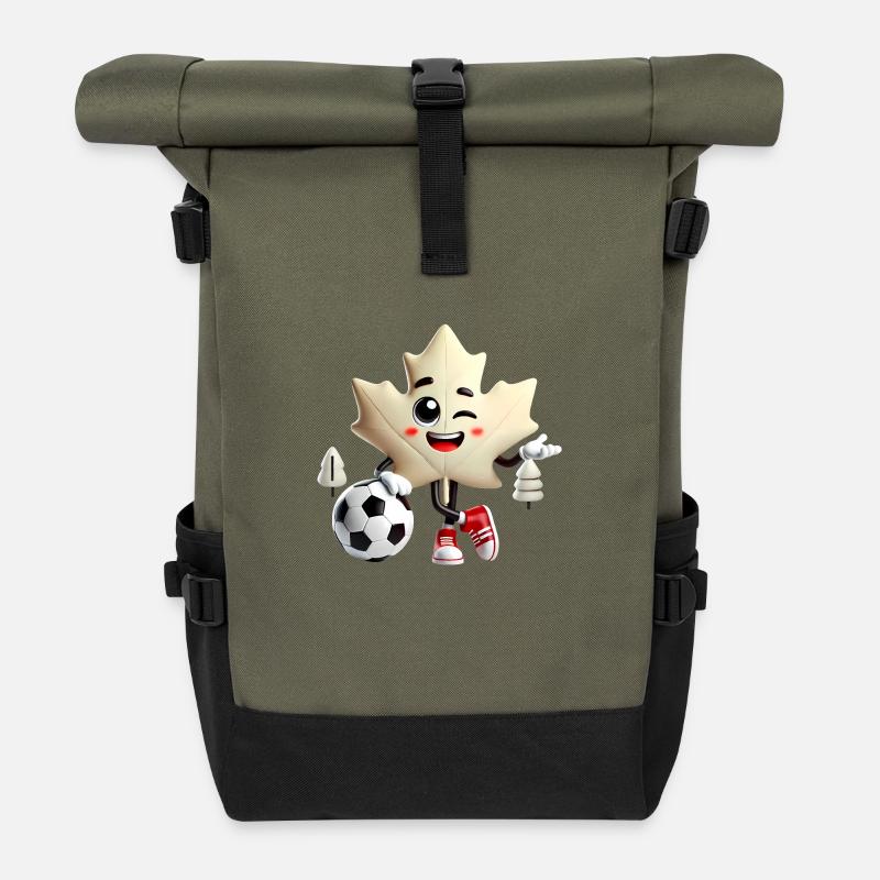 Mascotte de soccer de la feuille d’érable du Canada - Sac à dos roll top - olive/noir