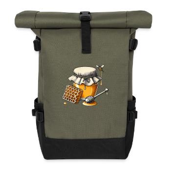 Rustic Honey Jar Dripping Honeycomb - Roll Top Backpack - olive/black - Front