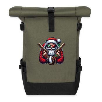 Weihnachtsmann mit zwei goldenen Pistolen - Rolltop Rucksack - Olive/Schwarz - Vorne