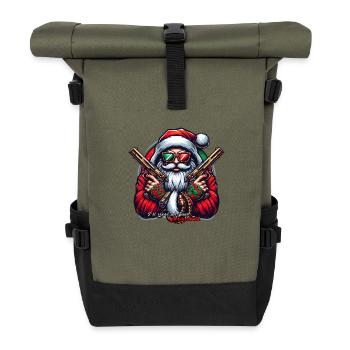 Gangster Santa mit zwei Pistolen und Spruch - Rolltop Rucksack - Olive/Schwarz - Vorne