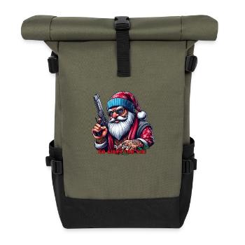 Santa mit Pistole und lustigem Spruch - Rolltop Rucksack - Olive/Schwarz - Vorne