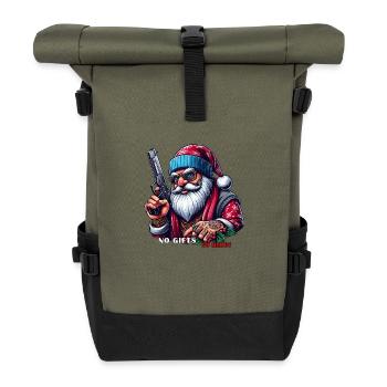 Santa mit Pistole und lustigem Spruch - Rolltop Rucksack - Olive/Schwarz - Vorne