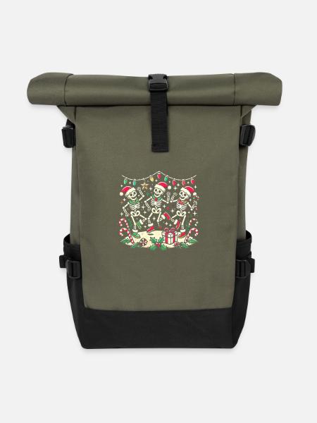 Festlich tanzende Skelette Weihnachten - Rolltop Rucksack - Olive/Schwarz
