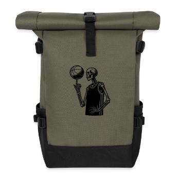 Basketball Playing Skeleton Halloween Style - Roll Top Backpack - olive/black - Front