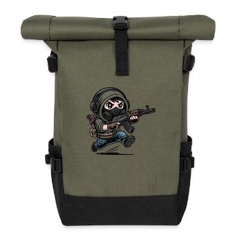 kleiner süsser rennender Stalker-Soldat - Rolltop Rucksack - Olive/Schwarz - Vorne