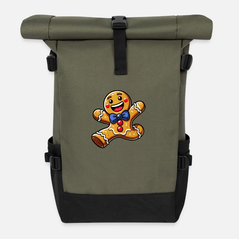 Lebkuchenmann Cartoon - Rolltop Rucksack - Olive/Schwarz