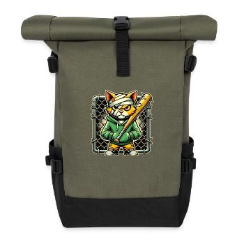 Fierce Cat with Bat Graphic Design - Roll Top Backpack - olive/black - Front