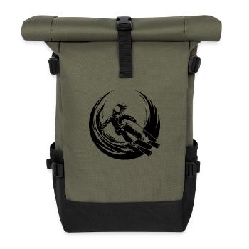 Ski Fahrerin Wintersport Skiing - Rolltop Rucksack - Olive/Schwarz - Vorne