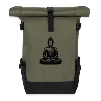 Yoga Buddha Erleuchtung Meditation Tattoo Style - Rolltop Rucksack - Olive/Schwarz - Vorne