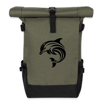 Eleganter dynamischer Delfin im Sprung - Rolltop Rucksack - Olive/Schwarz - Vorne