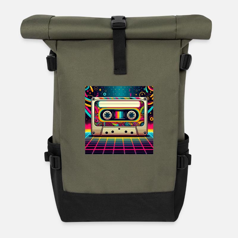 Retro cassette vibes - Roll Top Backpack - olive/black
