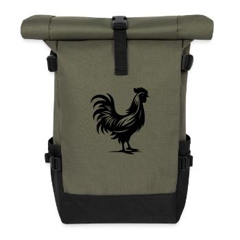 Little House Rooster Tattoo Style - Roll Top Backpack - olive/black - Front