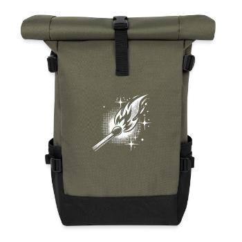 Retro Halbton Streichholz Flamme - Rolltop Rucksack - Olive/Schwarz - Vorne