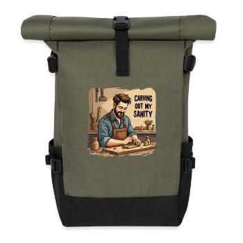 Holzarbeit Woodworking Carving out my Sanity - Roll Top Backpack - olive/black - Front