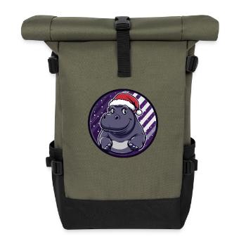 Nilpferd Weihnachten X-Mas - Rolltop Rucksack - Olive/Schwarz - Vorne