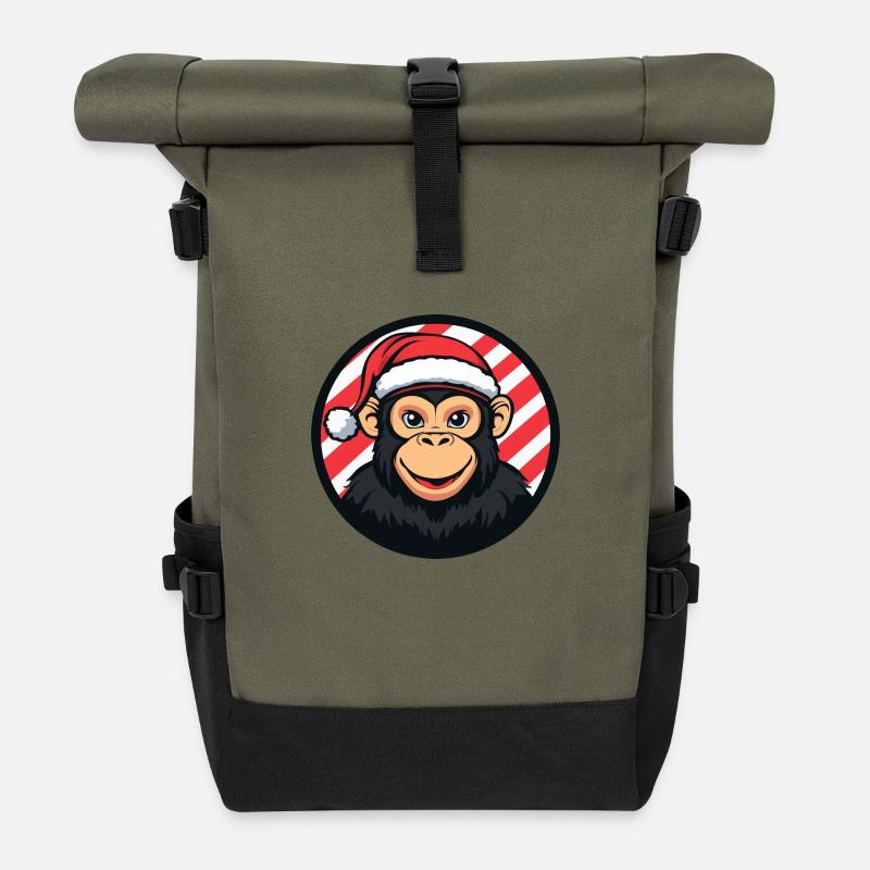 Singe Noël Noël - Sac à dos roll top - olive/noir