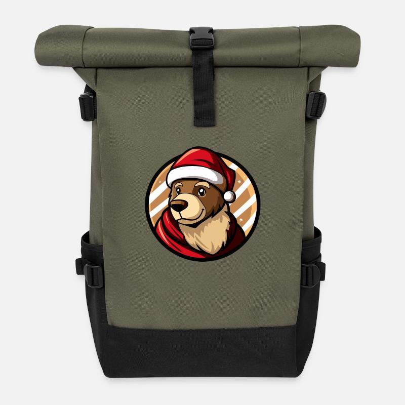 Bär Weihnachten X-Mas - Rolltop Rucksack - Olive/Schwarz