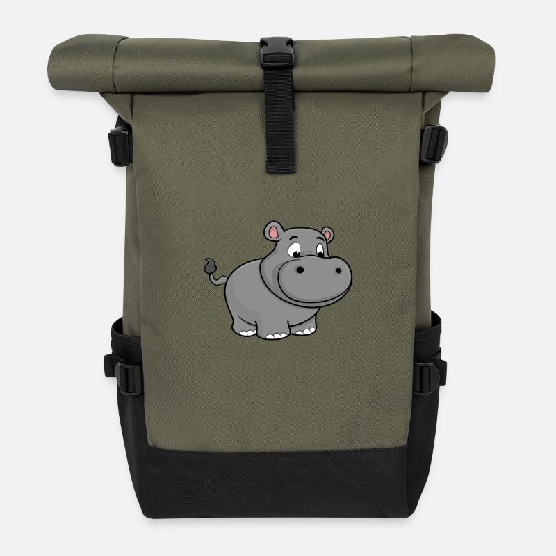 Hippopotame heureux - Sac à dos roll top - olive/noir