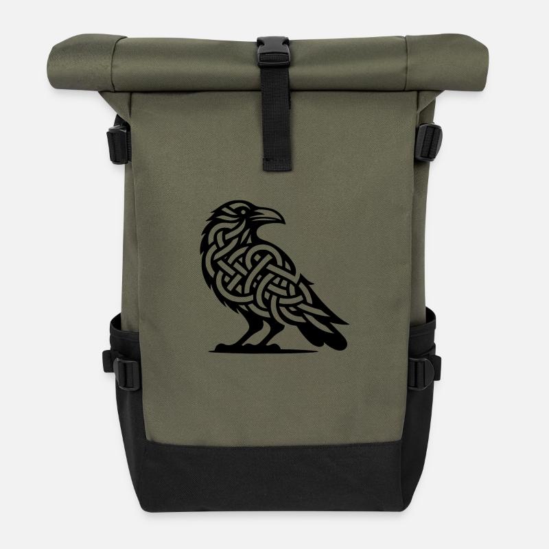 Wilder Krähen Vogel Keltischen Tattoo Knoten Style - Rolltop Rucksack - Olive/Schwarz