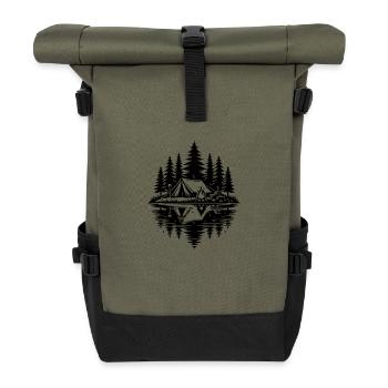 Zelten am See im Wald Lagerfeuer Natur - Rolltop Rucksack - Olive/Schwarz - Vorne