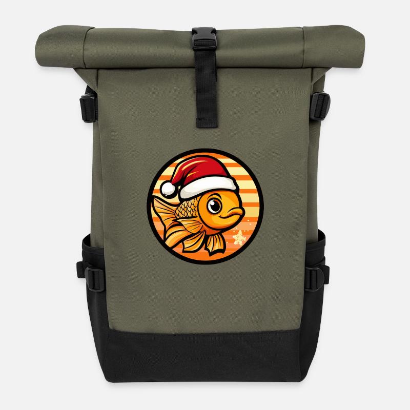 Goldfische Weihnachten X-Mas - Rolltop Rucksack - Olive/Schwarz