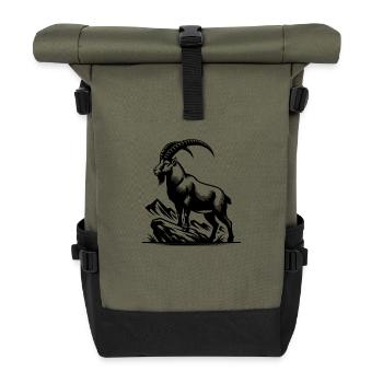Steinbock mit gewaltigen Hörnern - Rolltop Rucksack - Olive/Schwarz - Vorne
