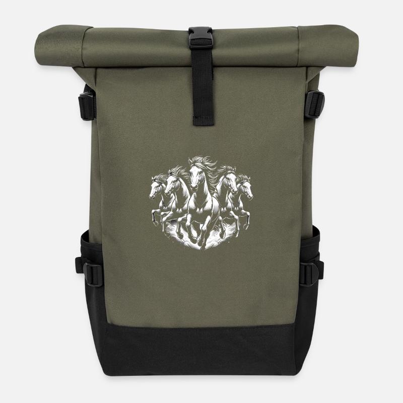 Chevaux de course Dynamic Noir Blanc Design - Sac à dos roll top - olive/noir