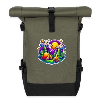 Funny Camping Mountains Tent Scene - Roll Top Backpack - olive/black - Front